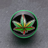 Detail View 2 of A Pair of Pot Leaf Single Flared Ear Gauge Plug-Green