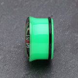 Detail View 3 of A Pair of Pot Leaf Single Flared Ear Gauge Plug-Green