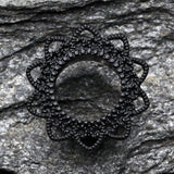 Detail View 2 of A Pair of Blackline Verdant Filigree Single Flared Ear Gauge Tunnel Plug-Black