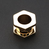 Detail View 1 of A Pair of Gold PVD Hexa Bolt Screw-Fit Ear Gauge Tunnel Plug-Gold