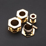 Detail View 3 of A Pair of Gold PVD Hexa Bolt Screw-Fit Ear Gauge Tunnel Plug-Gold