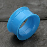 Detail View 1 of A Pair of Solid UV Smooth Flared Screw-Fit Ear Gauge Tunnel Plug-Light Blue