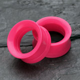 Detail View 3 of A Pair of Solid UV Smooth Flared Screw-Fit Ear Gauge Tunnel Plug-Pink