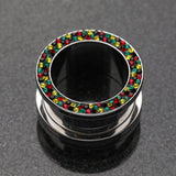 Detail View 1 of A Pair of Multi-Gem Sparkle Rasta Screw-Fit Ear Gauge Tunnel Plug-Rasta