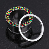 Detail View 3 of A Pair of Multi-Gem Sparkle Rasta Screw-Fit Ear Gauge Tunnel Plug-Rasta