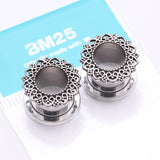 Detail View 3 of A Pair of Royal Heart Filigree Steel Screw-Fit Tunnel Plug