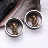 Detail View 1 of A Pair of Golden Antique Elephant Steel Screw-Fit Tunnel Plug