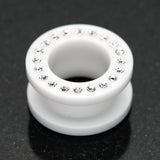 Detail View 1 of A Pair of Gems Encircle Screw-Fit Ear Gauge Tunnel Plug-White/Clear
