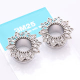 Detail View 3 of A Pair of Lotus Inspired Sparkle Filigree Steel Screw-Fit Tunnel Plug-Clear Gem