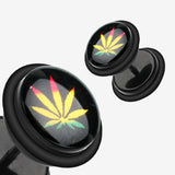 Detail View 1 of A Pair of Rasta Weed Acrylic Faux Gauge Plug Earring-Black