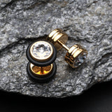 Detail View 1 of A Pair of Gold PVD Gem Top Fake Plug with O-Rings-Clear Gem