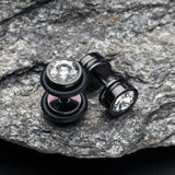 Detail View 1 of A Pair of Blackline Pointy Crystalline Faux Gauge Plug Earring-Black/Black Diamond