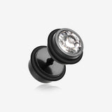 A Pair of Blackline Pointy Crystalline Faux Gauge Plug Earring-Black/Clear