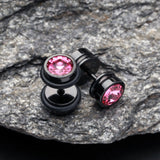 Detail View 1 of A Pair of Blackline Pointy Crystalline Faux Gauge Plug Earring-Black/Pink