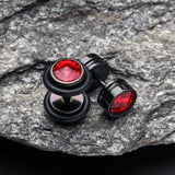 Detail View 1 of A Pair of Blackline Pointy Crystalline Faux Gauge Plug Earring-Black/Red