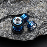 Detail View 1 of A Pair of Blackline Pointy Crystalline Faux Gauge Plug Earring-Blue/Clear