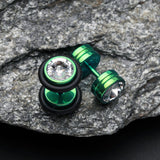 Detail View 1 of A Pair of Blackline Pointy Crystalline Faux Gauge Plug Earring-Green/Clear