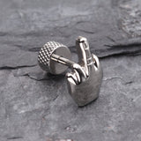 Detail View 3 of A Pair of Middle FU Finger Steel Fake Plug Earring-Steel