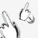Detail View 1 of A Pair of Middle FU Finger Steel Fake Plug Earring-Steel