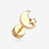 A Pair of Golden Crescent Moon & Star Fake Plug Earring