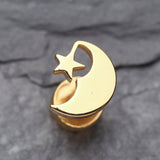 Detail View 2 of A Pair of Golden Crescent Moon & Star Fake Plug Earring-Gold