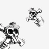 Detail View 1 of A Pair of Pirate Skull Steel Fake Plug Earring-Steel
