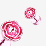 Detail View 1 of A Pair of Colorline Rose Blossom Steel Fake Plug Earring-Pink