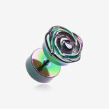 A Pair of Full Bloom Rose Iridescent Metallic Pearl Fake Plug
