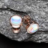 Detail View 1 of A Pair of Rose Gold Iridescent Revo Sparkle Steel Fake Plug Earring