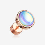A Pair of Rose Gold Iridescent Revo Sparkle Steel Fake Plug Earring