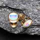 Detail View 1 of A Pair of Golden Iridescent Revo Sparkle Steel Fake Plug Earring