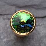 Detail View 2 of A Pair of Golden Pointy Faceted Crystal Fake Plug Earring-Aurora Borealis