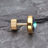 Detail View 3 of A Pair of Golden Pointy Faceted Crystal Fake Plug Earring-Aurora Borealis