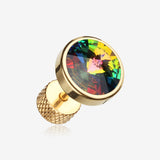 A Pair of Golden Pointy Faceted Crystal Fake Plug Earring-Aurora Borealis