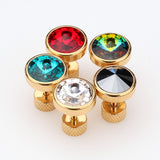 Detail View 4 of A Pair of Golden Pointy Faceted Crystal Fake Plug Earring-Clear Gem
