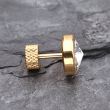 Detail View 3 of A Pair of Golden Pointy Faceted Crystal Fake Plug Earring-Clear Gem