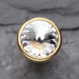 Detail View 2 of A Pair of Golden Pointy Faceted Crystal Fake Plug Earring-Clear Gem