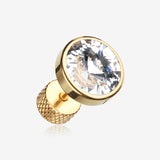 A Pair of Golden Pointy Faceted Crystal Fake Plug Earring