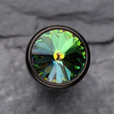 Detail View 2 of A Pair of Blackline Pointy Faceted Crystal Fake Plug Earring-Aurora Borealis