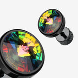 Detail View 1 of A Pair of Blackline Pointy Faceted Crystal Fake Plug Earring-Aurora Borealis
