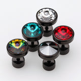 Detail View 4 of A Pair of Blackline Pointy Faceted Crystal Fake Plug Earring-Aurora Borealis