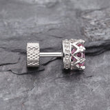 Detail View 3 of A Pair of Tiara Crown Prong Sparkle Fake Plug Earring-Pink