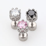 Detail View 4 of A Pair of Tiara Crown Prong Sparkle Fake Plug Earring-Pink