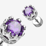 Detail View 1 of A Pair of Tiara Crown Prong Sparkle Fake Plug Earring-Purple
