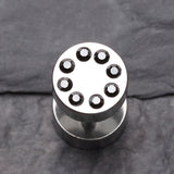 Detail View 2 of A Pair of Multi Gem Encircled Steel Fake Plug Earring-Hematite