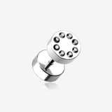 A Pair of Multi Gem Encircled Steel Fake Plug Earring