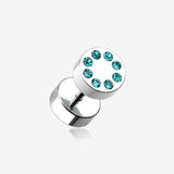 A Pair of Multi Gem Encircled Steel Fake Plug Earring