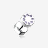 A Pair of Multi Gem Encircled Steel Fake Plug Earring