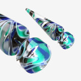 Detail View 1 of A Pair of Marble Inlay UV Acrylic Faux Taper Earring-Blue/Green