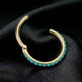 Implant Grade Titanium Golden Turquoise Edge Lined Clicker Hoop Ring